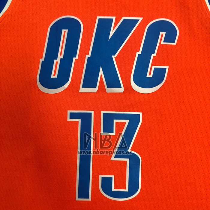 Camiseta Oklahoma City Thunder Paul George NO 13 Statement 2021 Naranja